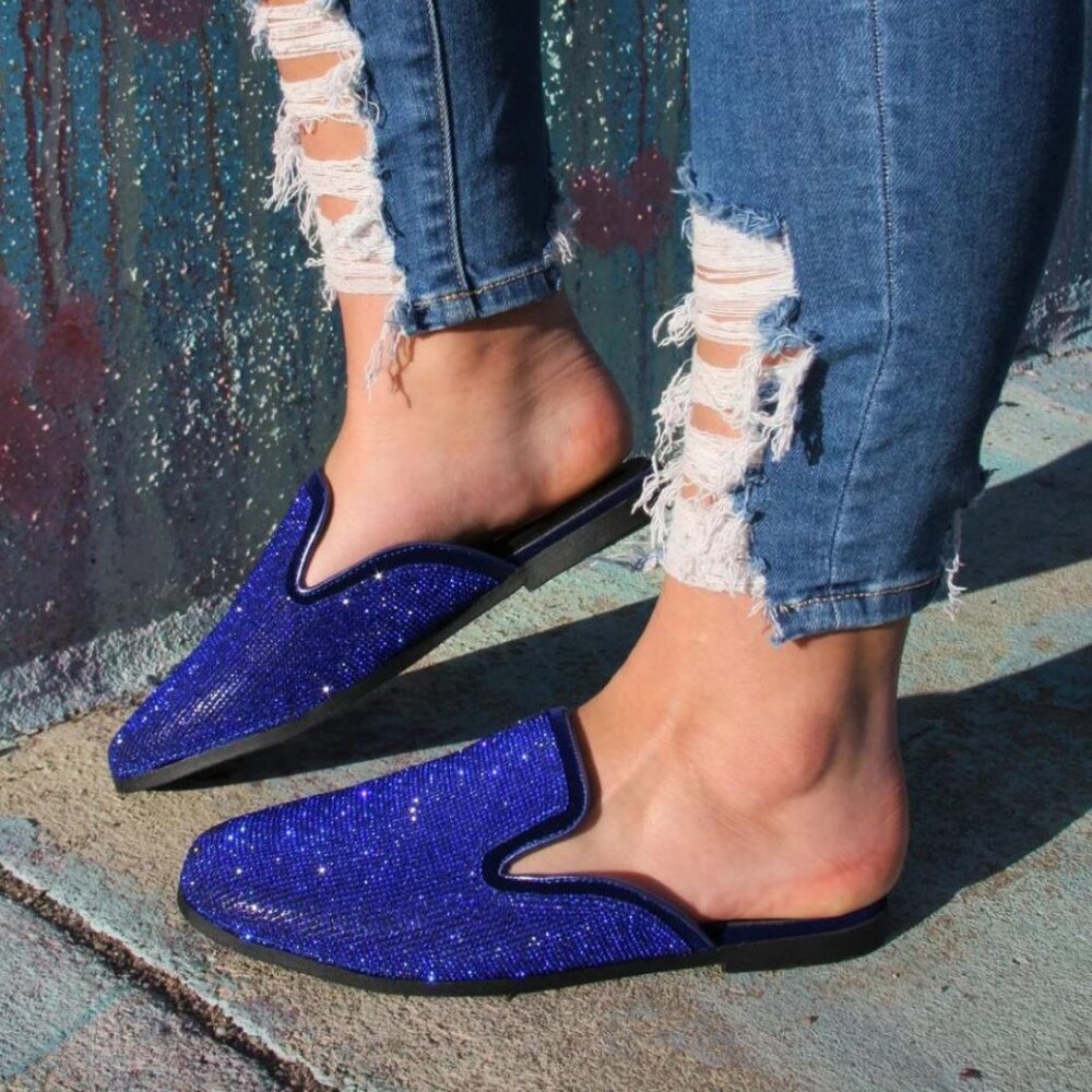 New Nelly Bernal Ms. Bling Blue Rhinestone Mule Slides Size 6 - 6.5